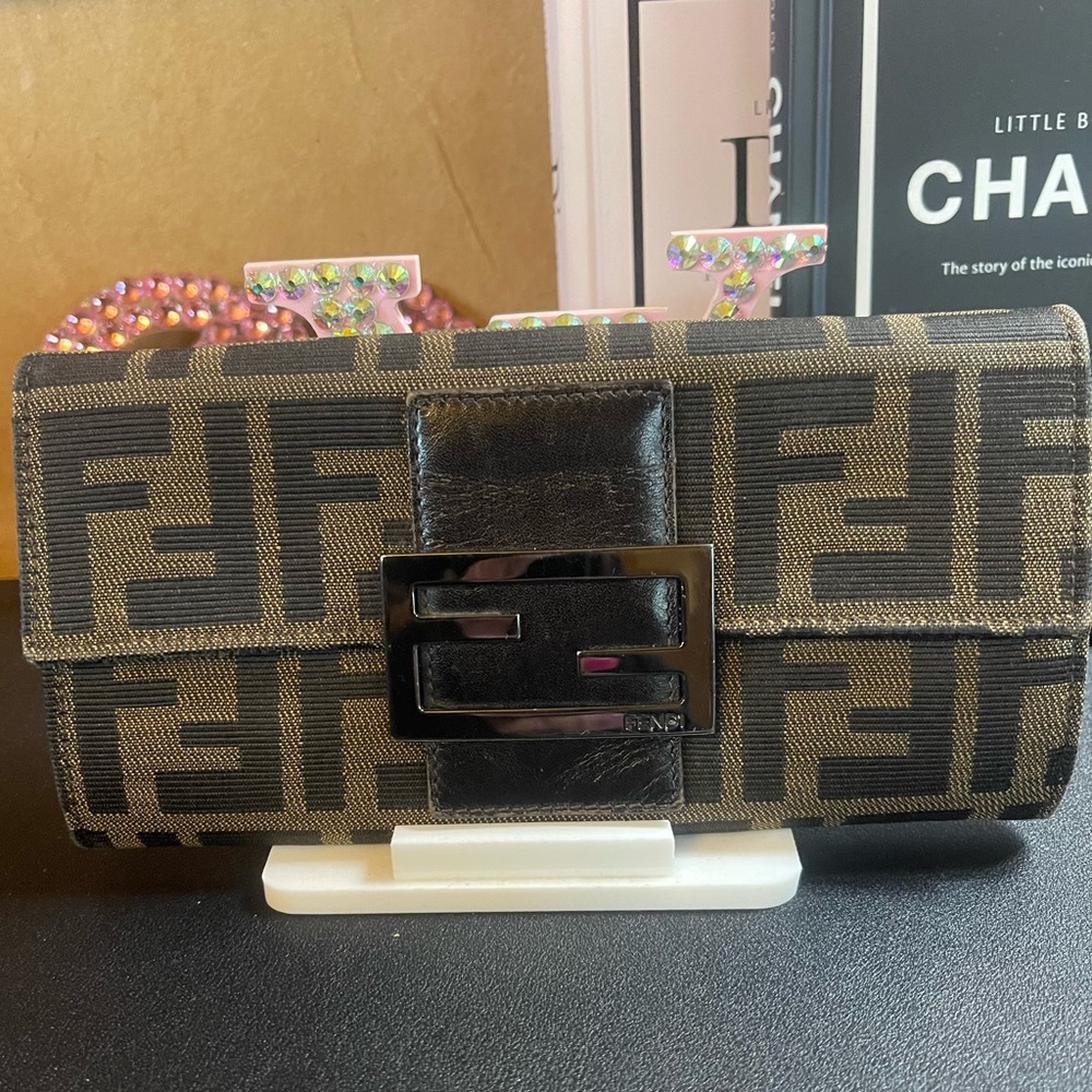 Authentic Fendi Brown and Black Wallet Clutch